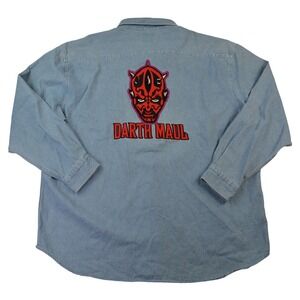VTG Lee Sport Star Wars Darth Maul Embroidered Denim Button Up Shirt Mens 2XL